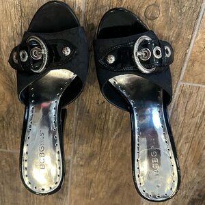BCBGirls Black Mules with Silver Buckle